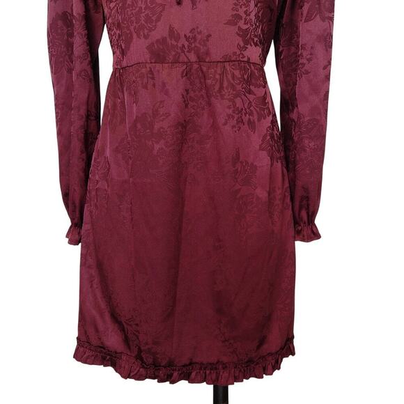 Y2K Speechless Satin Dress Size L Burgundy Damask Whimsygoth Tie Neck Romantic - Picture 3 of 6